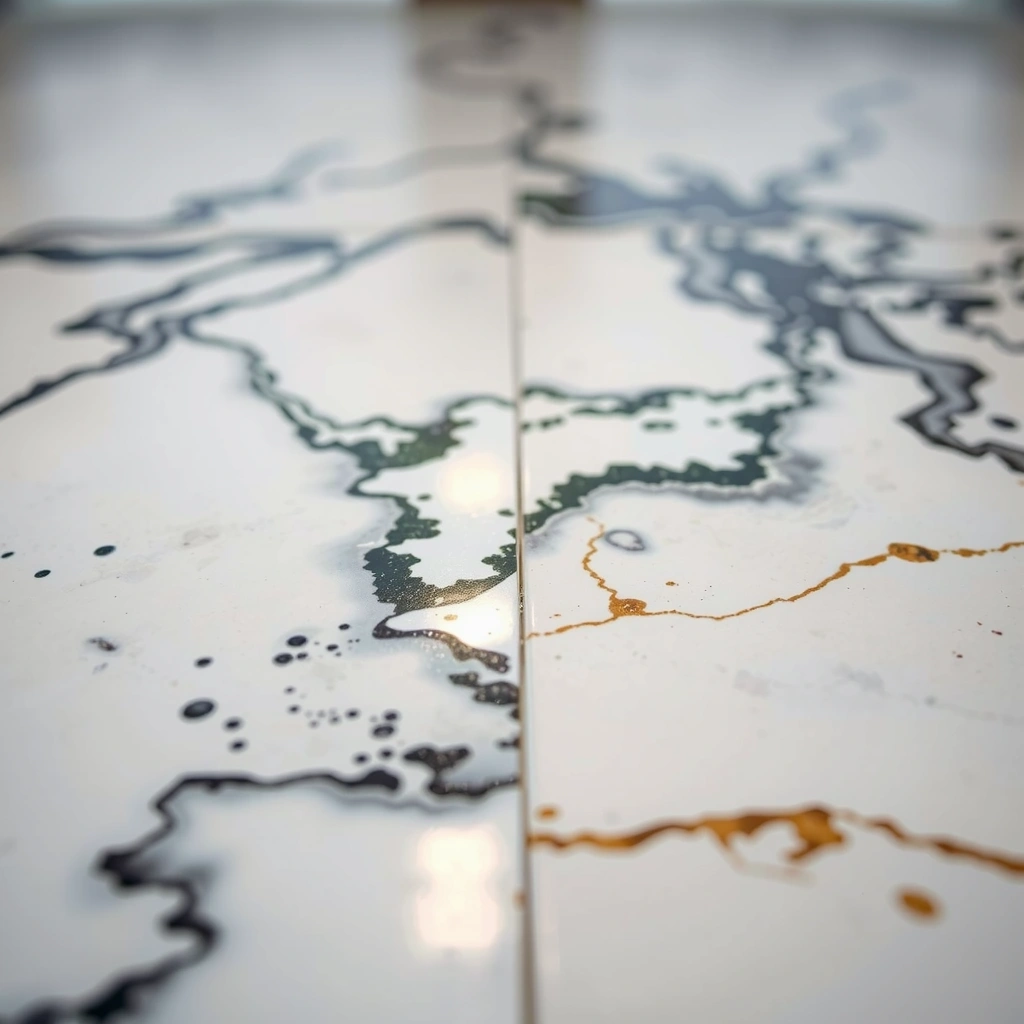 Marble floor showing etching from high altitude UV
